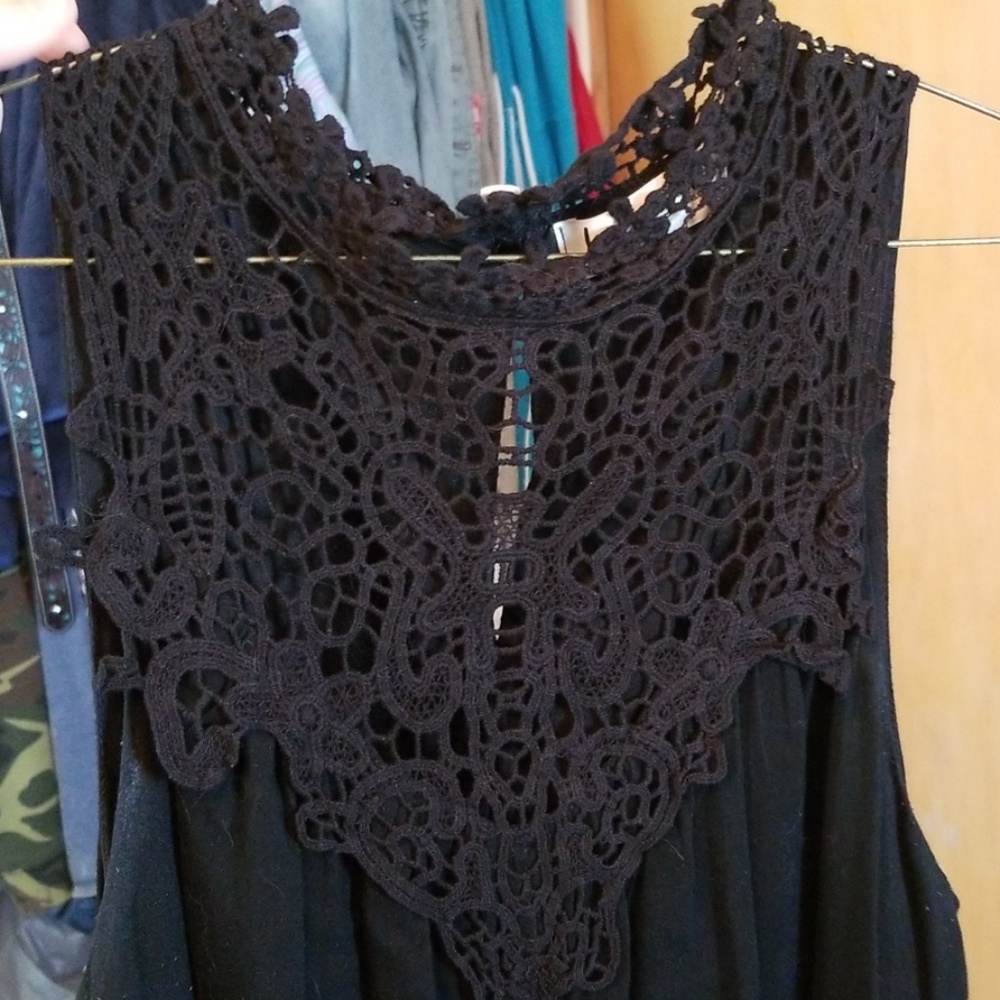 Black dress with cute embroidered top. Large.